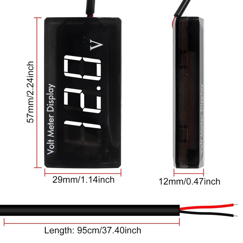 XIITIA DC 12V Car Digital Voltmeter LED Display DC 5-28V Voltage Volt Meter Waterproof Gauge for Car Motorcycle (White) - Image 2
